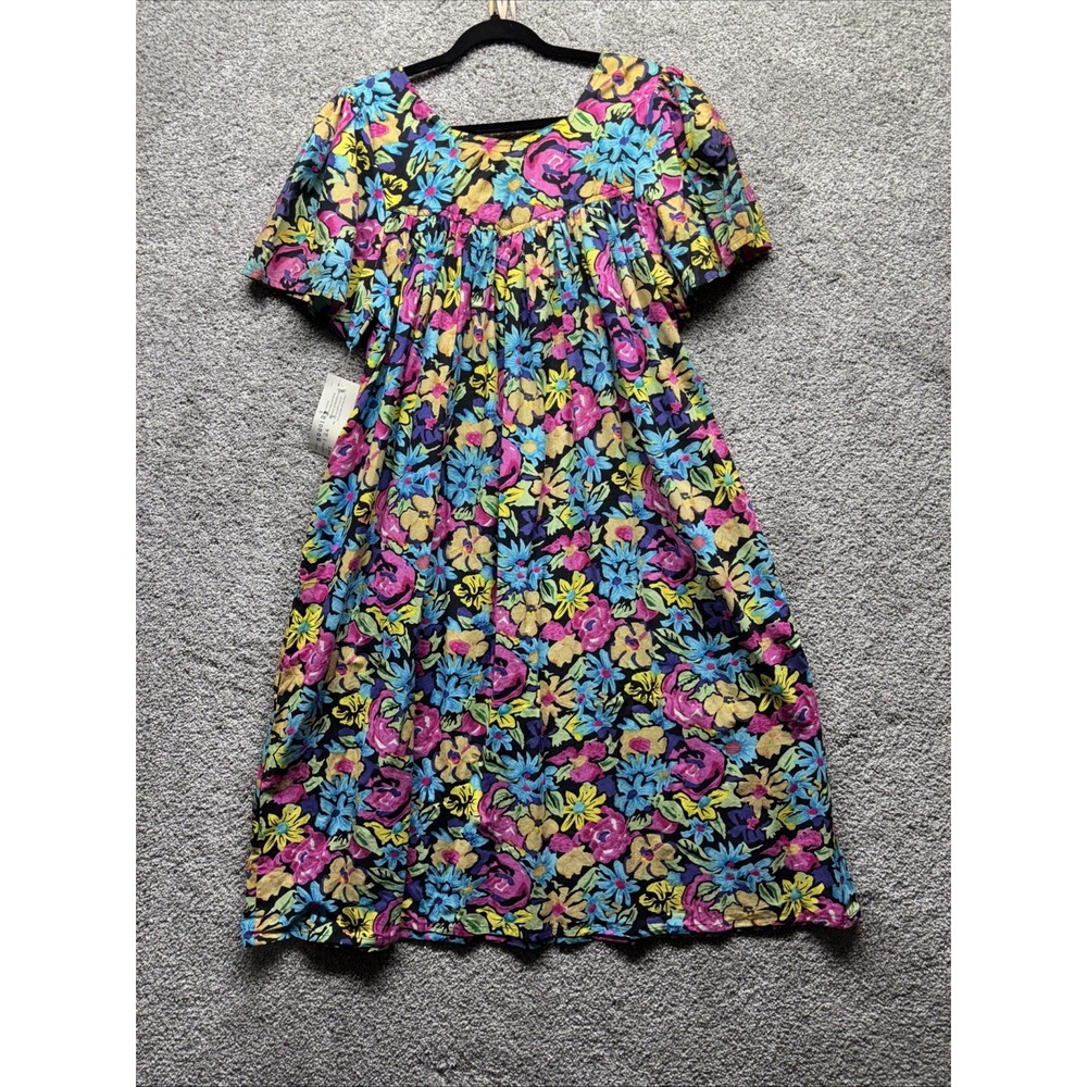 Sita Maxi Dress Womens SMALL Black Floral Rayon‎ Beachy Boho Vintage 80s NEW NWT - Picture 10 of 13